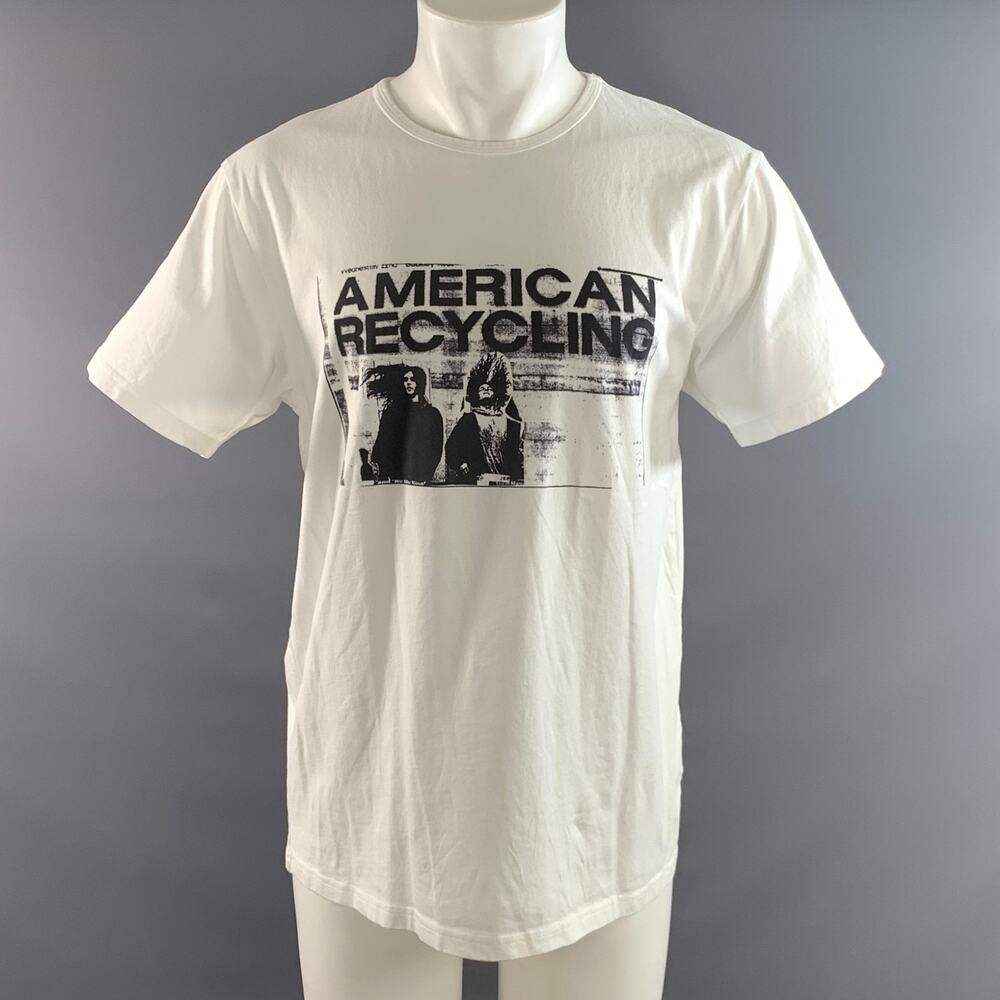 RAF SIMONS Size M White Black Graphic Cotton Crew Neck T shirt